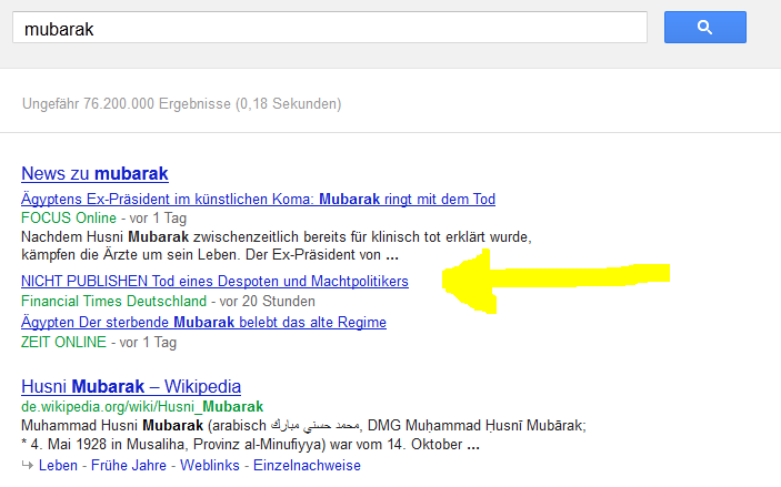Die Financial Times Deutschland und der Mubarak Fail
